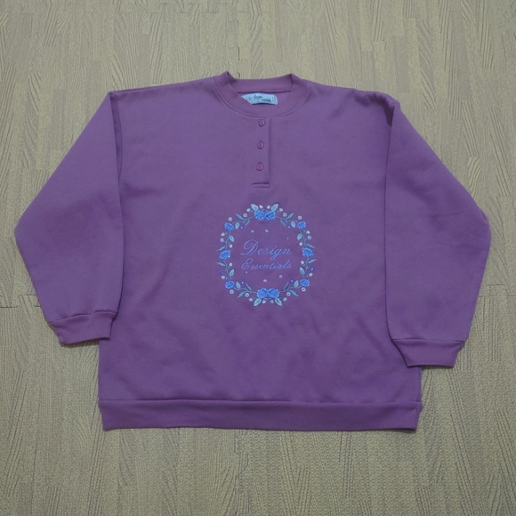 Vintage Tops - Vintage 80s Sweatshirt Jumper Women's Small Pink Embroidered Cottagecore Floral